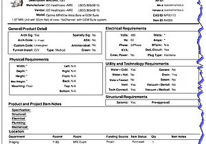 Specifications coversheet