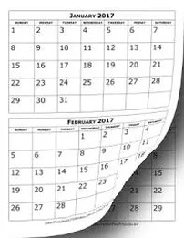 calendar January and February 2017