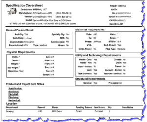 specifications coversheet